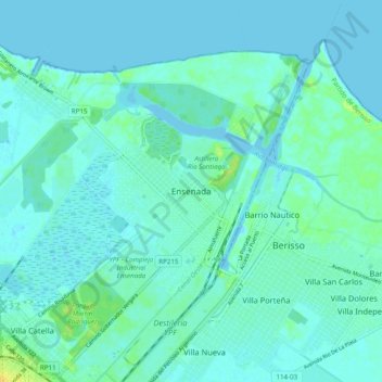 Mapa topográfico Ensenada, altitud, relieve