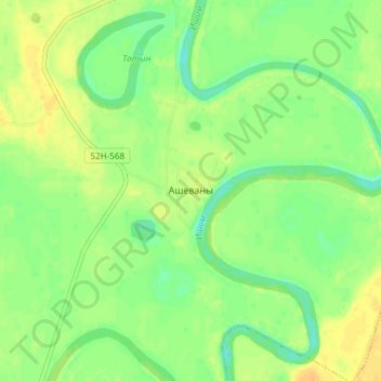 Mapa topográfico Ашеваны, altitud, relieve