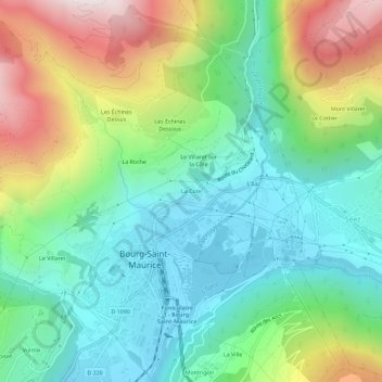 Mapa topográfico La Cote, altitud, relieve