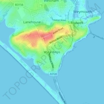 Mapa topográfico Wyke Regis, altitud, relieve