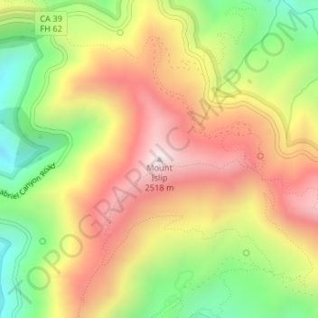 Mapa topográfico Mount Islip, altitud, relieve