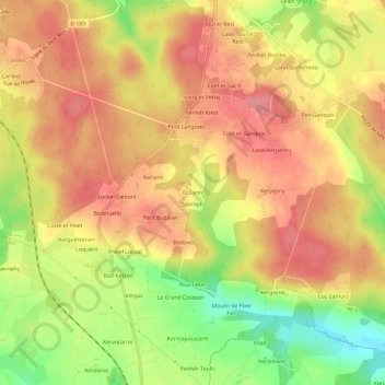 Mapa topográfico Er Lann, altitud, relieve