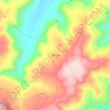 Mapa topográfico Kasani, altitud, relieve