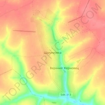 Mapa topográfico Шалимовка, altitud, relieve
