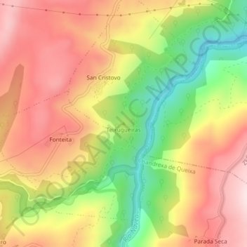 Mapa topográfico Teixugueiras, altitud, relieve