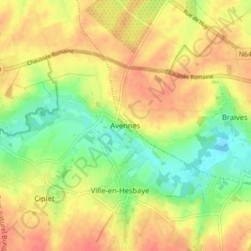 Mapa topográfico Avennes, altitud, relieve