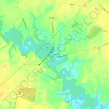 Mapa topográfico Everets, altitud, relieve