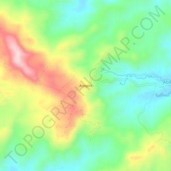 Mapa topográfico Aragon, altitud, relieve