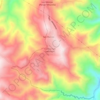 Mapa topográfico Colonia San Sebastián, altitud, relieve