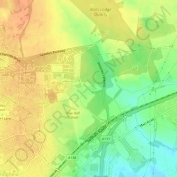 Mapa topográfico Bulls Lodge, altitud, relieve