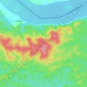 Mapa topográfico Añangu, altitud, relieve