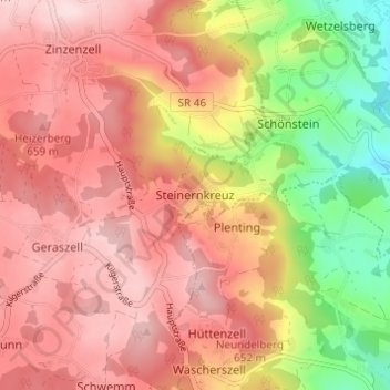 Mapa topográfico Steinernkreuz, altitud, relieve