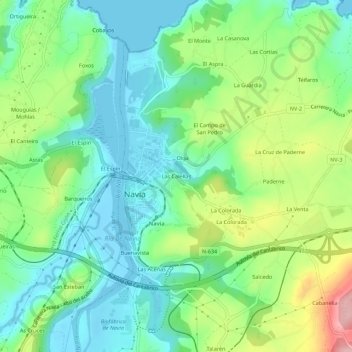 Mapa topográfico Las Calellas, altitud, relieve
