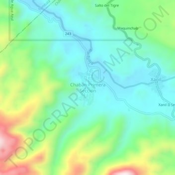 Mapa topográfico Chabán Primera Sección, altitud, relieve