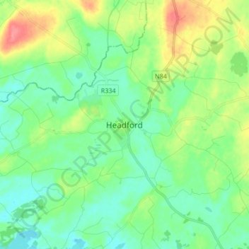 Mapa topográfico Headford, altitud, relieve