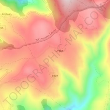 Mapa topográfico Alto da Broba, altitud, relieve