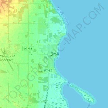 Mapa topográfico Gimli, altitud, relieve