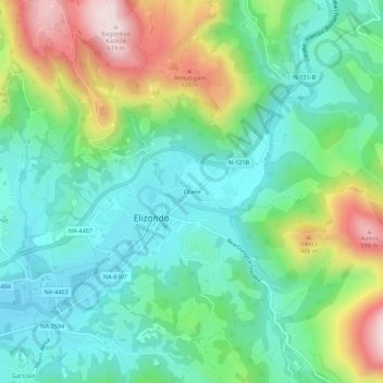 Mapa topográfico Elbete, altitud, relieve