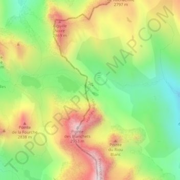 Mapa topográfico Seuil des Rochilles, altitud, relieve