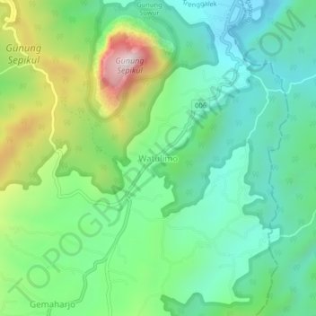Mapa topográfico Watulimo, altitud, relieve