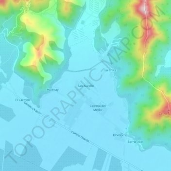 Mapa topográfico San Aurelio, altitud, relieve
