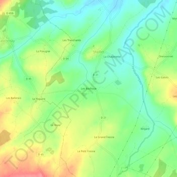 Mapa topográfico Les Rochoux, altitud, relieve