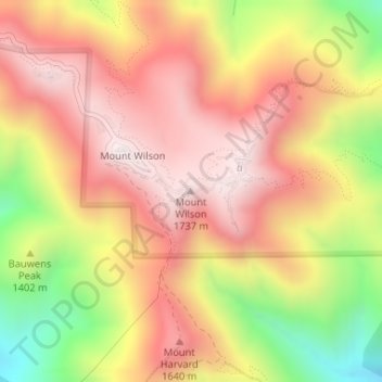 Mapa topográfico Mount Wilson, altitud, relieve