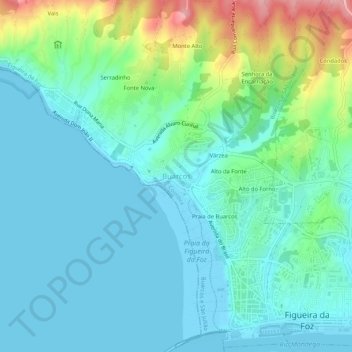 Mapa topográfico Buarcos, altitud, relieve