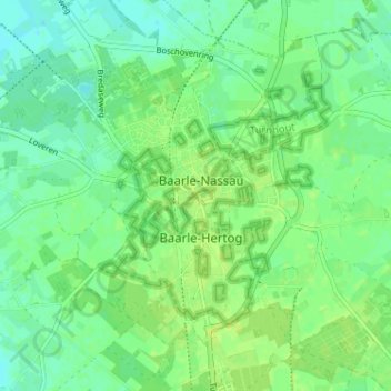 Mapa topográfico Baarle, altitud, relieve