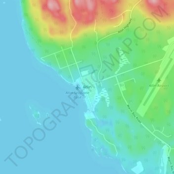 Mapa topográfico Atlin, altitud, relieve