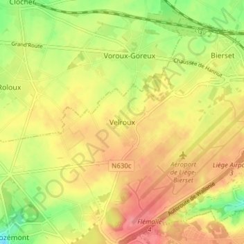 Mapa topográfico Velroux, altitud, relieve