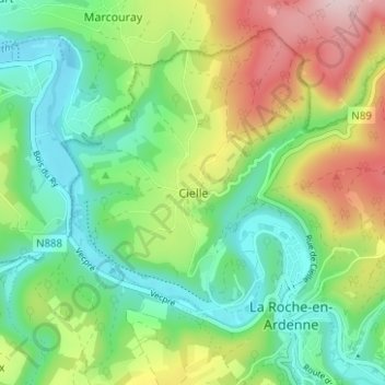 Mapa topográfico Cielle, altitud, relieve