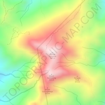 Mapa topográfico Mount Kanumay, altitud, relieve