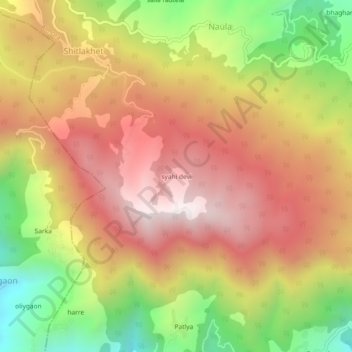 Mapa topográfico syahi devi, altitud, relieve