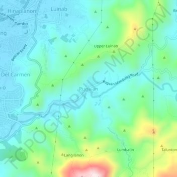 Mapa topográfico Puga-an, altitud, relieve