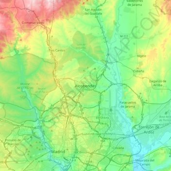 Mapa topográfico Alcobendas, altitud, relieve