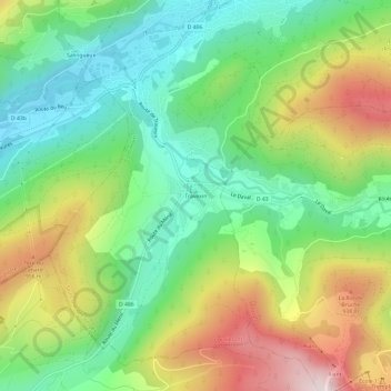 Mapa topográfico Travexin, altitud, relieve