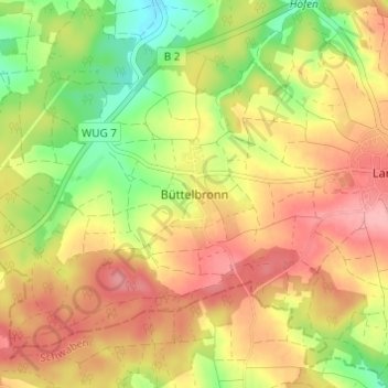 Mapa topográfico Büttelbronn, altitud, relieve