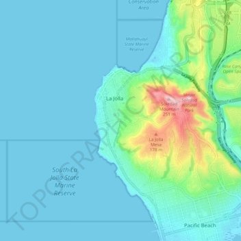 Mapa topográfico La Jolla, altitud, relieve