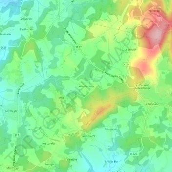 Mapa topográfico Villechenoux, altitud, relieve