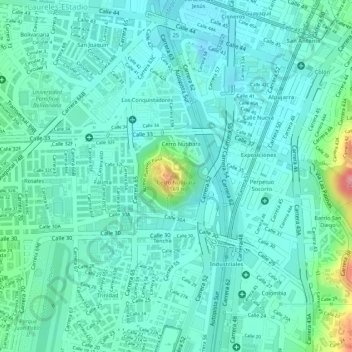 Mapa topográfico Cerro Nutibara, altitud, relieve