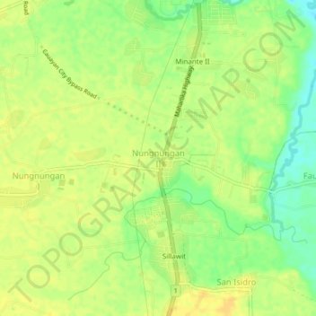 Mapa topográfico Nungnungan, altitud, relieve