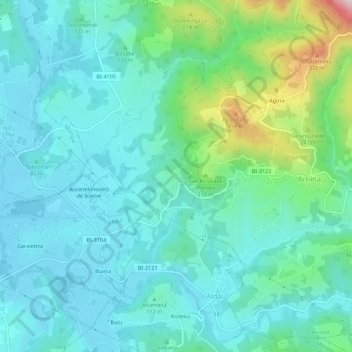 Mapa topográfico Mandaluniz, altitud, relieve
