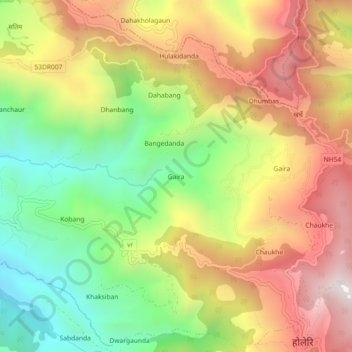 Mapa topográfico Gaira, altitud, relieve