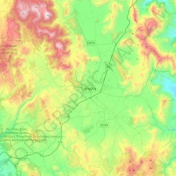 Mapa topográfico Tripoli, altitud, relieve