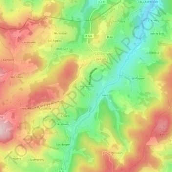 Mapa topográfico Les Resses, altitud, relieve