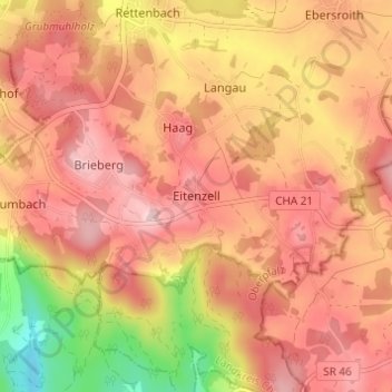 Mapa topográfico Eitenzell, altitud, relieve