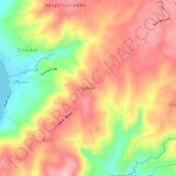 Mapa topográfico Balele, altitud, relieve