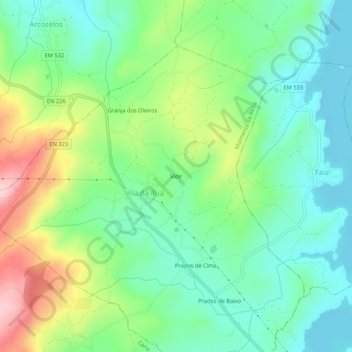 Mapa topográfico Vide, altitud, relieve