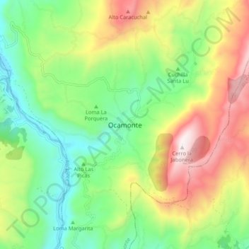 Mapa topográfico Ocamonte, altitud, relieve